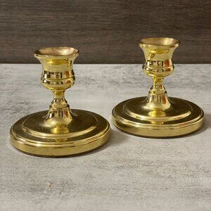 Vintage Baldwin Set of Two 3" Solid Polished Brass Taper Candlestick Holders USA
